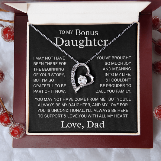 Gift for Bonus Daughter Love Dad "Always My Daughter" | Forever Love Necklace