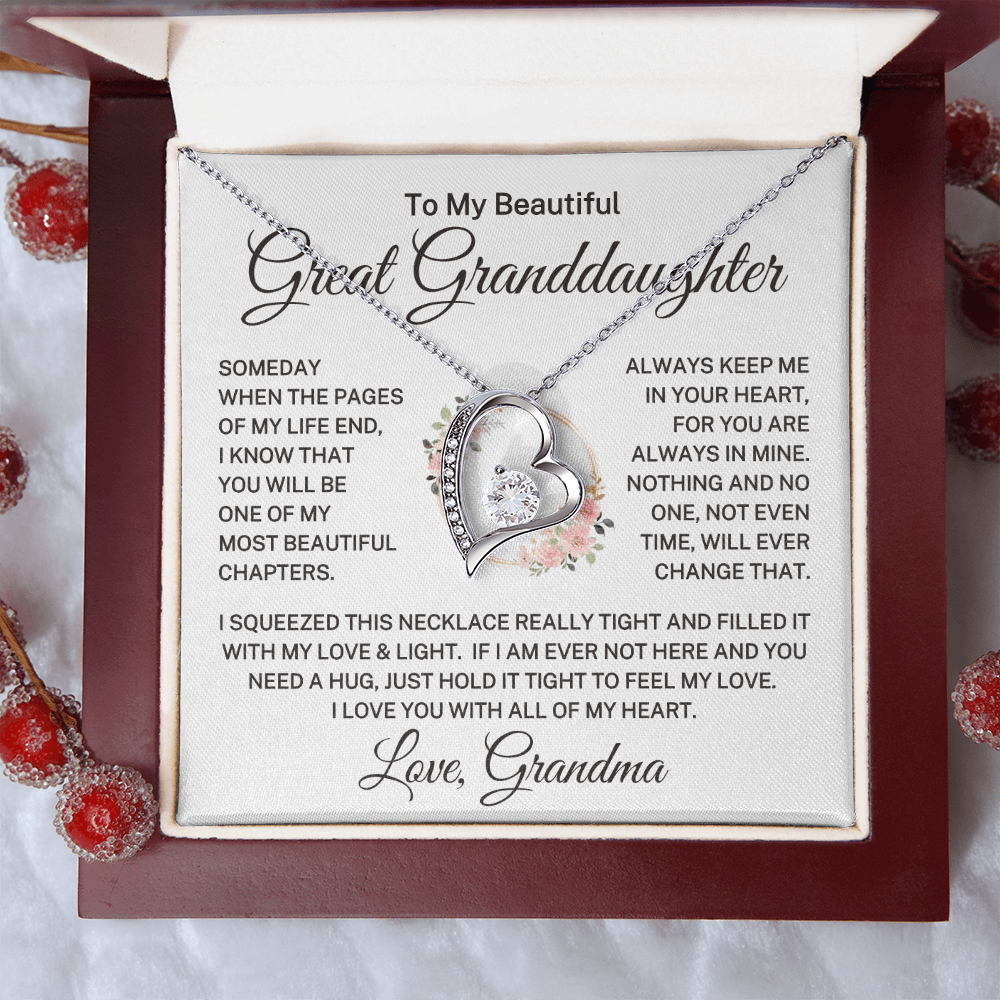 Gift for Great Granddaughter Love Grandma "Beautiful Chapters" | Forever Love Necklace