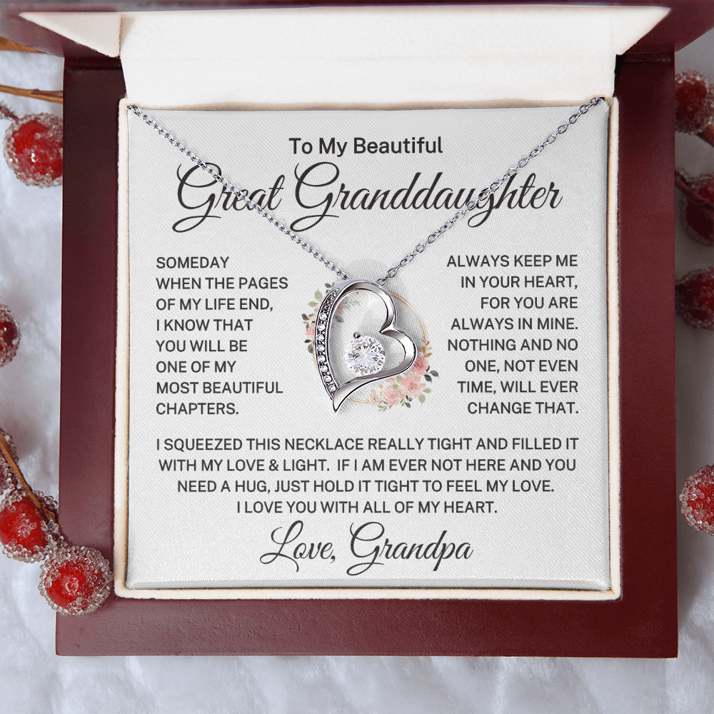 Gift for Great Granddaughter Love Grandpa "Beautiful Chapters" | Forever Love Necklace