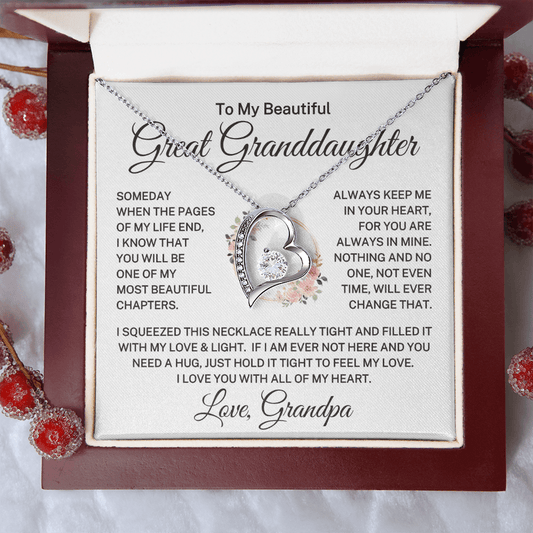 Gift for Great Granddaughter Love Grandpa "Beautiful Chapters" | Forever Love Necklace