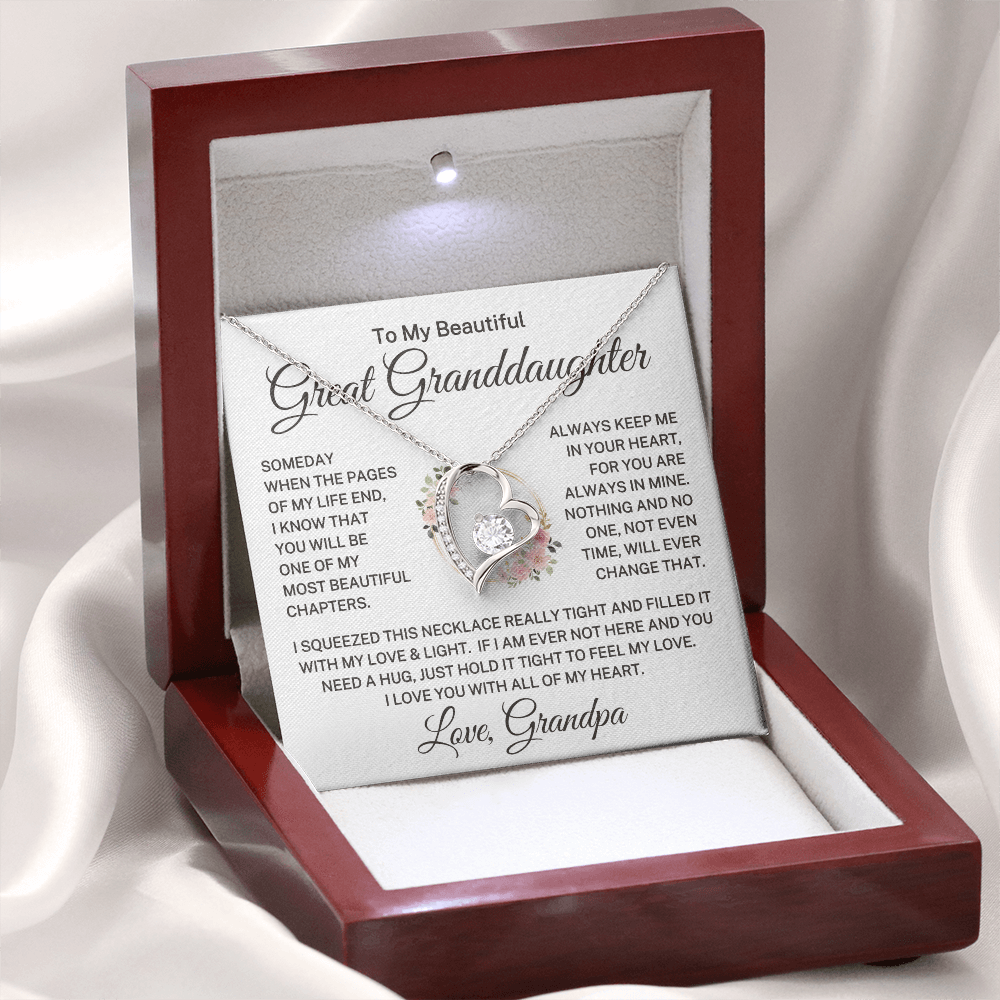 Gift for Great Granddaughter Love Grandpa "Beautiful Chapters" | Forever Love Necklace