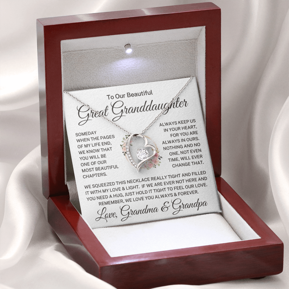 Gift for Great Granddaughter Love Grandma & Grandpa "Beautiful Chapters" | Forever Love Necklace