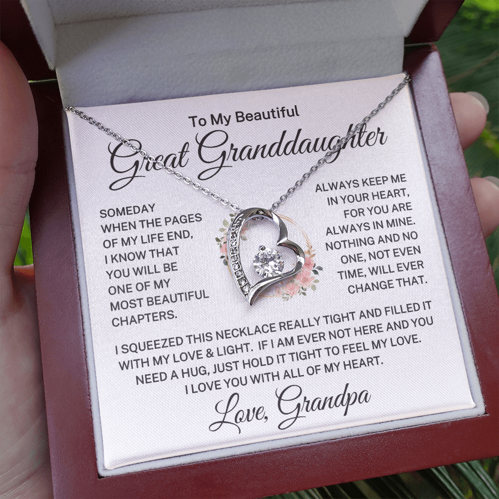 Gift for Great Granddaughter Love Grandpa "Beautiful Chapters" | Forever Love Necklace