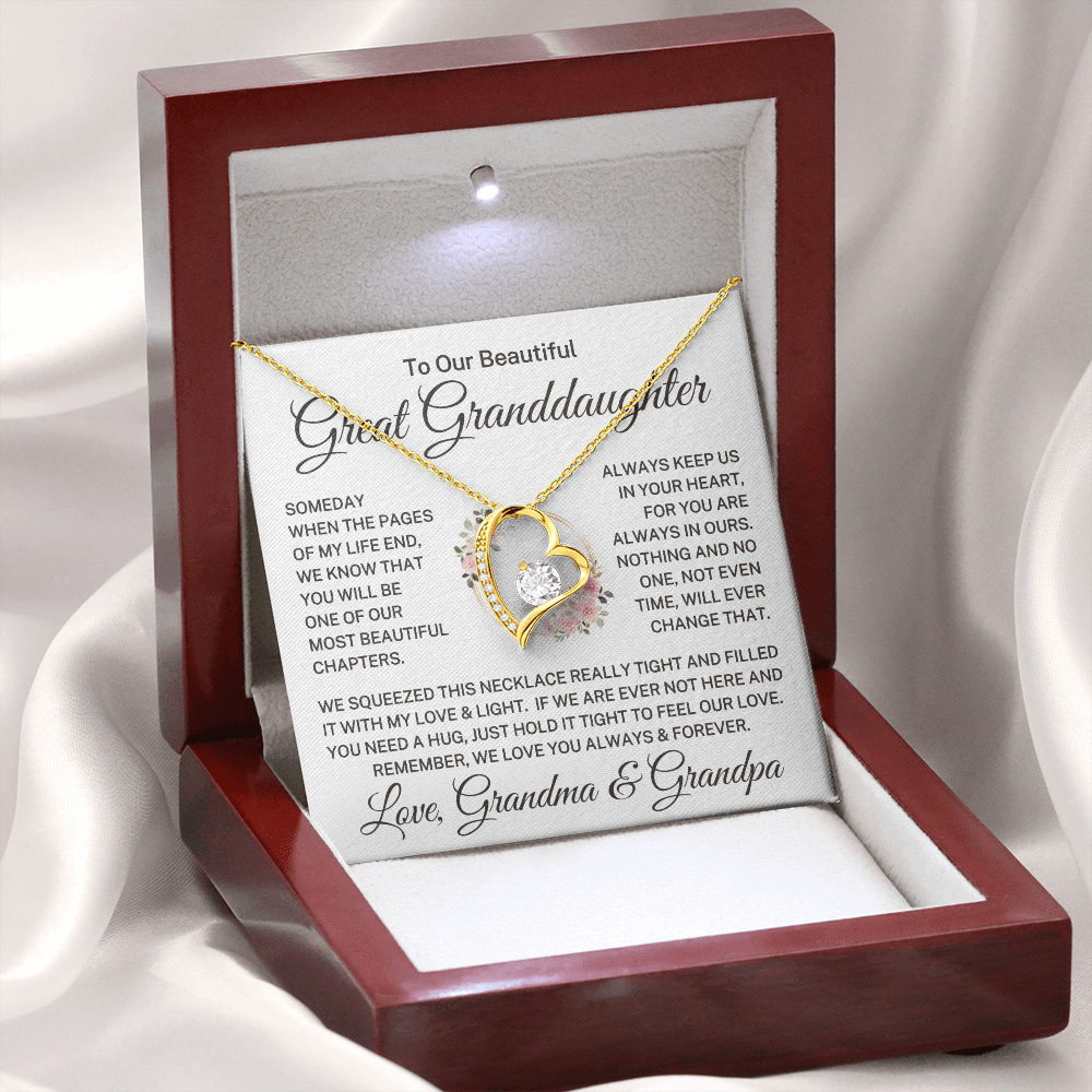Gift for Great Granddaughter Love Grandma & Grandpa "Beautiful Chapters" | Forever Love Necklace