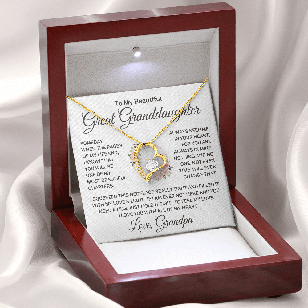 Gift for Great Granddaughter Love Grandpa "Beautiful Chapters" | Forever Love Necklace