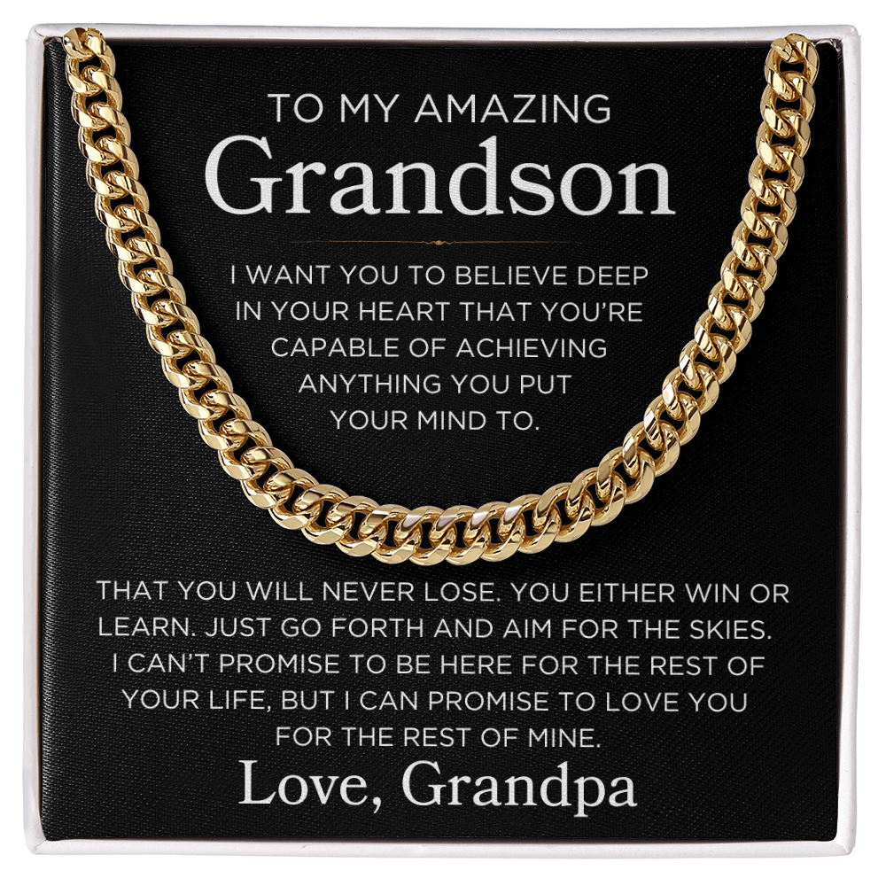 Grandson Love Grandpa "Win or Learn" | Cuban Link Chain