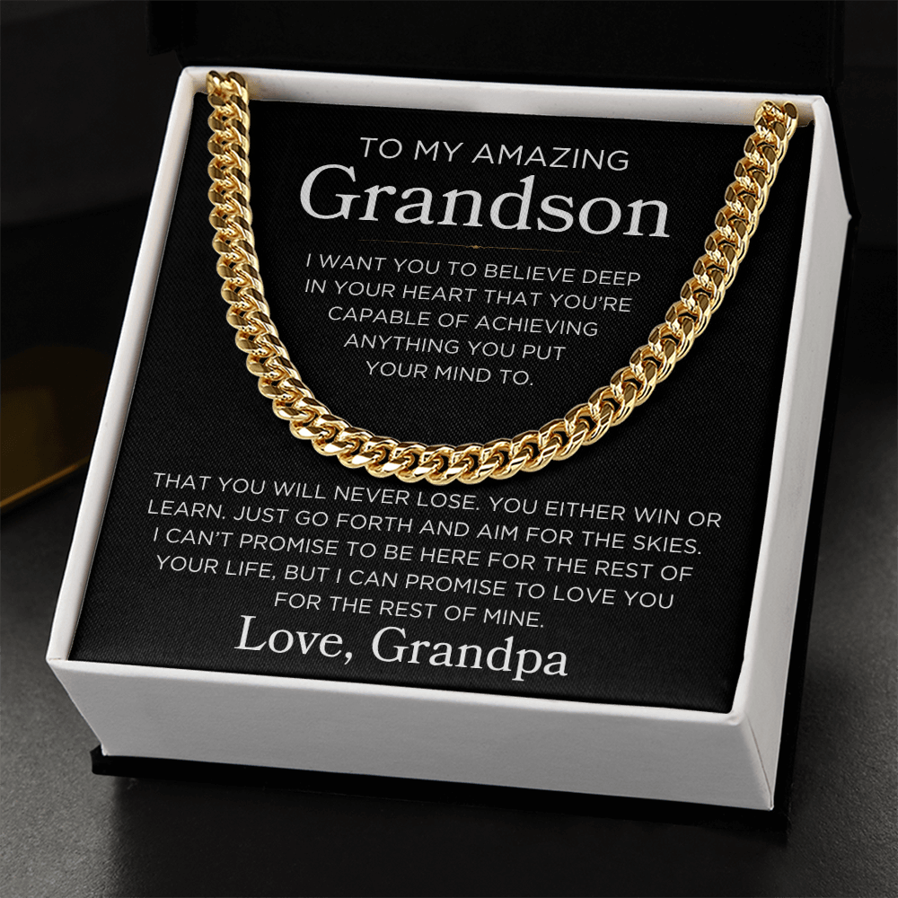 Grandson Love Grandpa "Win or Learn" | Cuban Link Chain