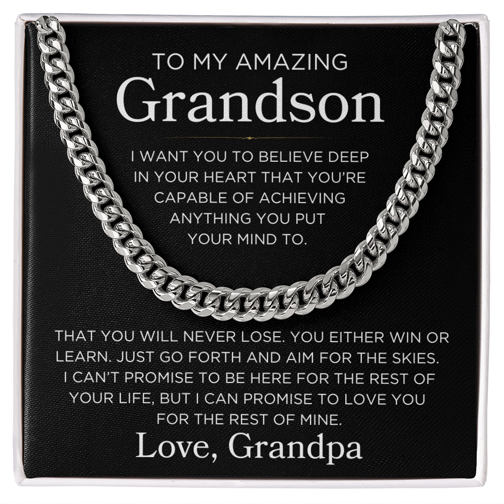 Grandson Love Grandpa "Win or Learn" | Cuban Link Chain
