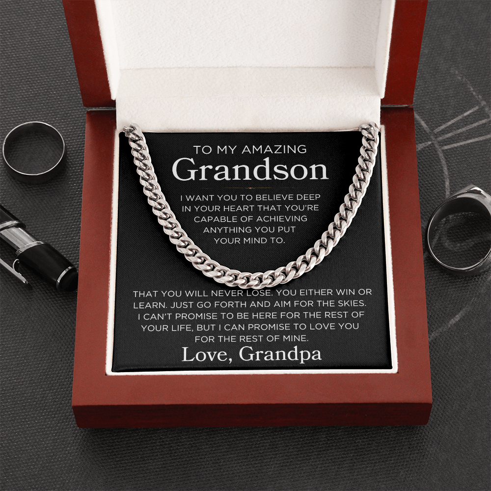 Grandson Love Grandpa "Win or Learn" | Cuban Link Chain