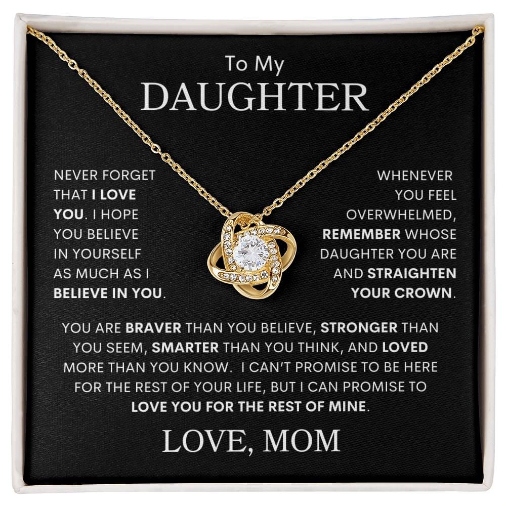 Daughter "Straighten Your Crown" Love Mom | Love Knot Necklace - 18K Yellow Gold Finish / Standard Black & White Box Shoptopia Jewelry