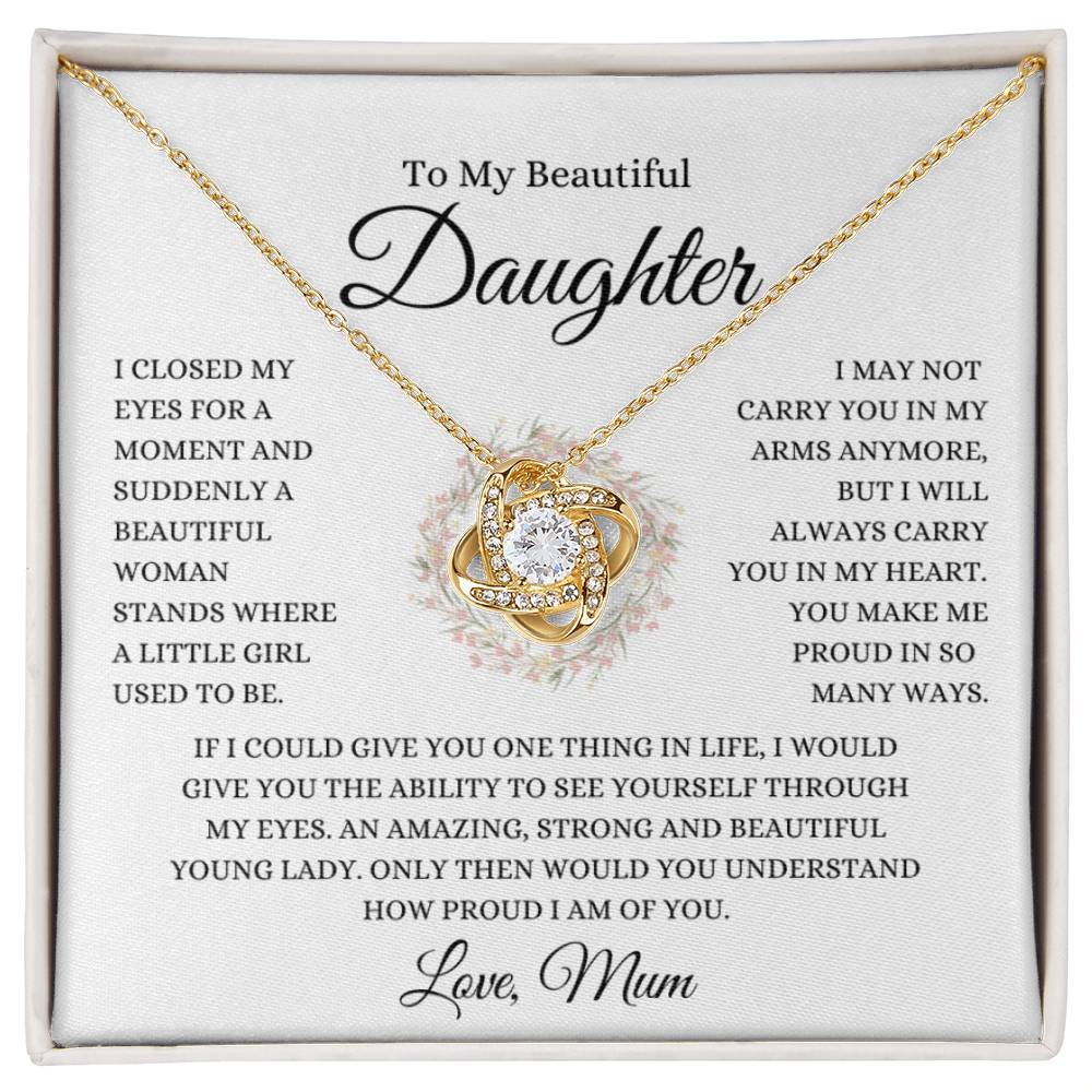 To My Daughter Love Mum | Love Knot Necklace - 18K Yellow Gold Finish / Standard Box Shoptopia Jewelry