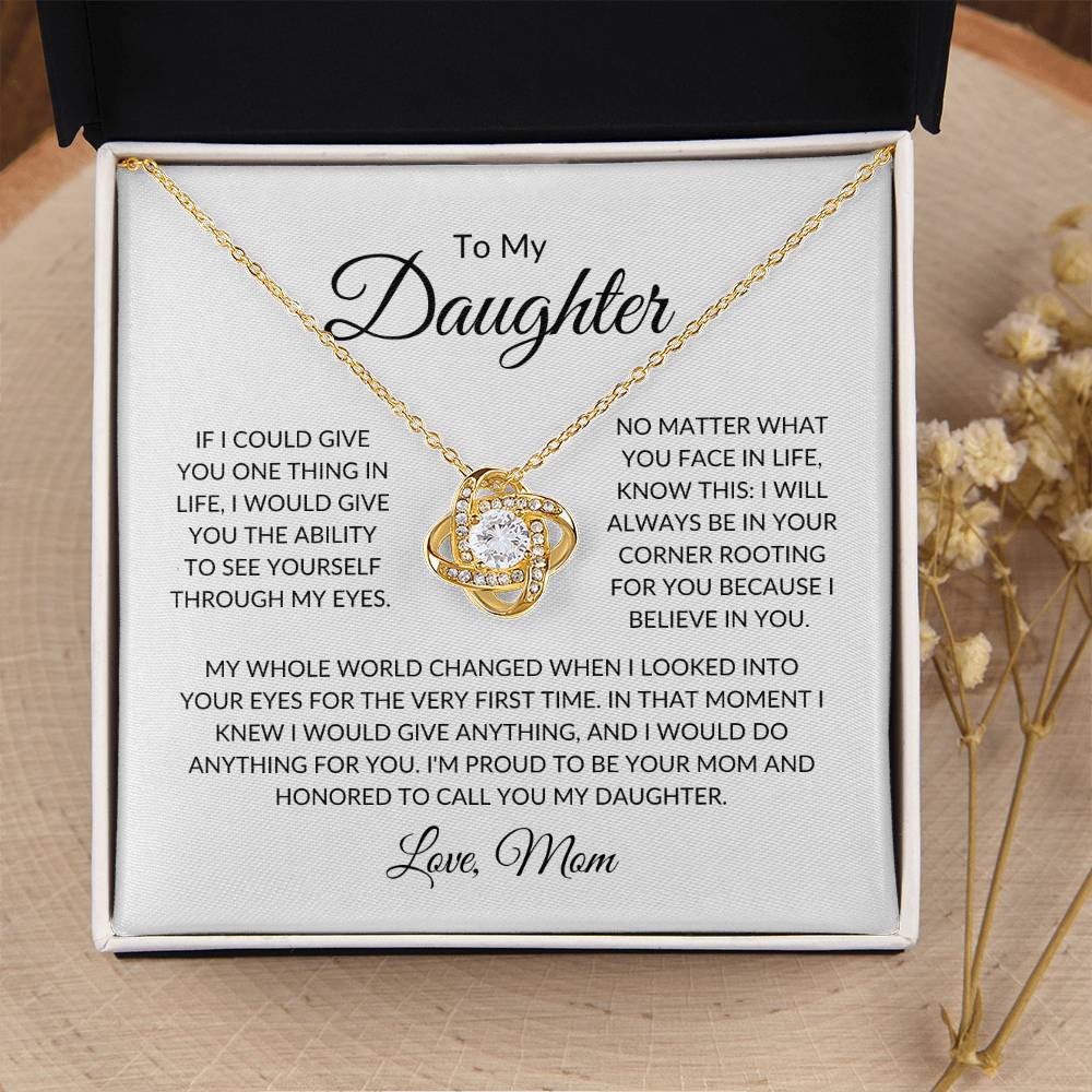 To My Daughter Love Mom | Love Knot Necklace - 18K Yellow Gold Finish / Standard Box Shoptopia Jewelry