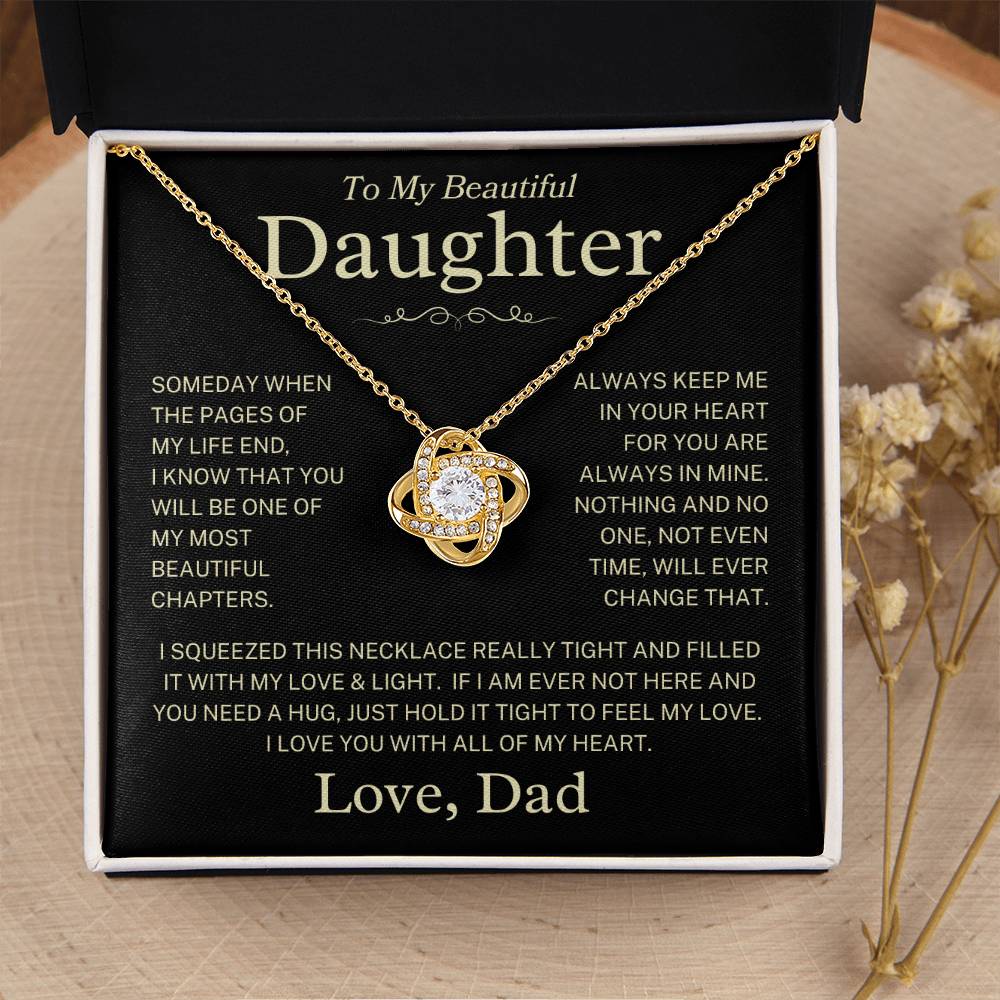 Daughter Love Dad  "Beautiful Chapters" Gold | Love Knot Necklace