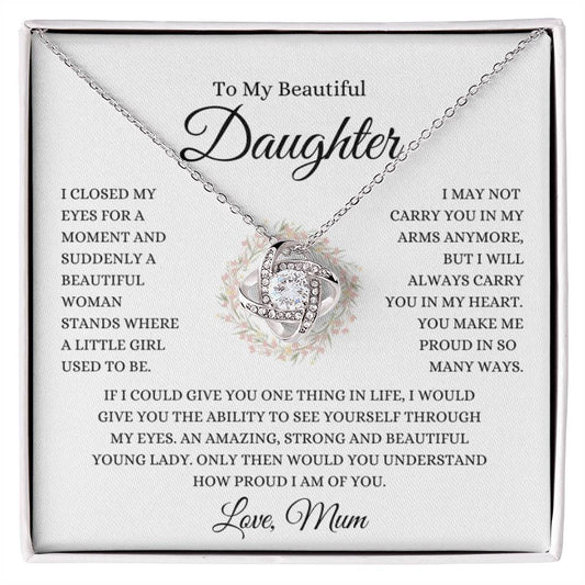 To My Daughter Love Mum | Love Knot Necklace - 14K White Gold Finish / Standard Box Shoptopia Jewelry