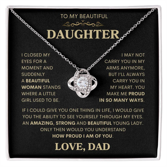 Daughter Love Dad "How Proud I Am" Gold | Love Knot Necklace