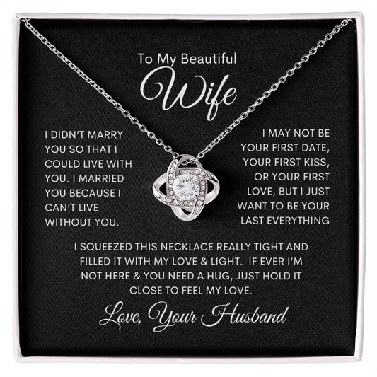 To My Beautiful Wife | Love Knot Necklace - 14K White Gold Finish / Standard Box Shoptopia Jewelry