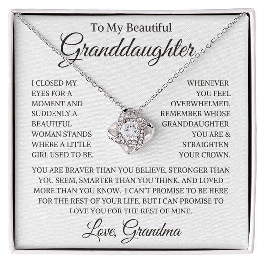 Granddaughter Love Grandma "Straighten Your Crown" | Love Knot Necklace