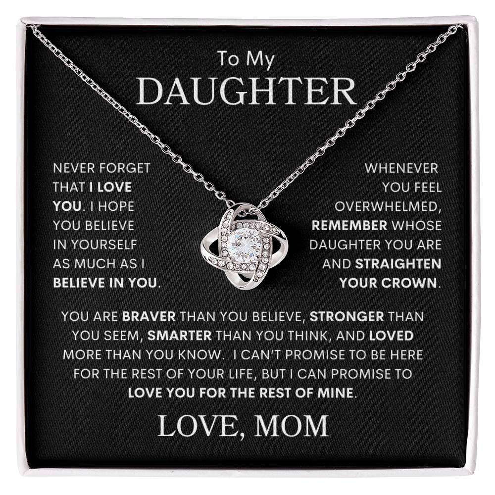 Daughter "Straighten Your Crown" Love Mom | Love Knot Necklace - 14K White Gold Finish / Standard Black & White Box Shoptopia Jewelry