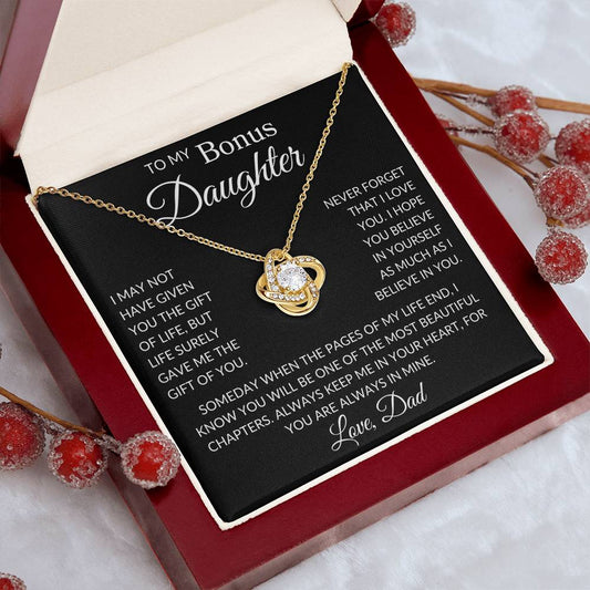 Gift for Bonus Daughter Love Dad "Gift of You" | Love Knot Necklace