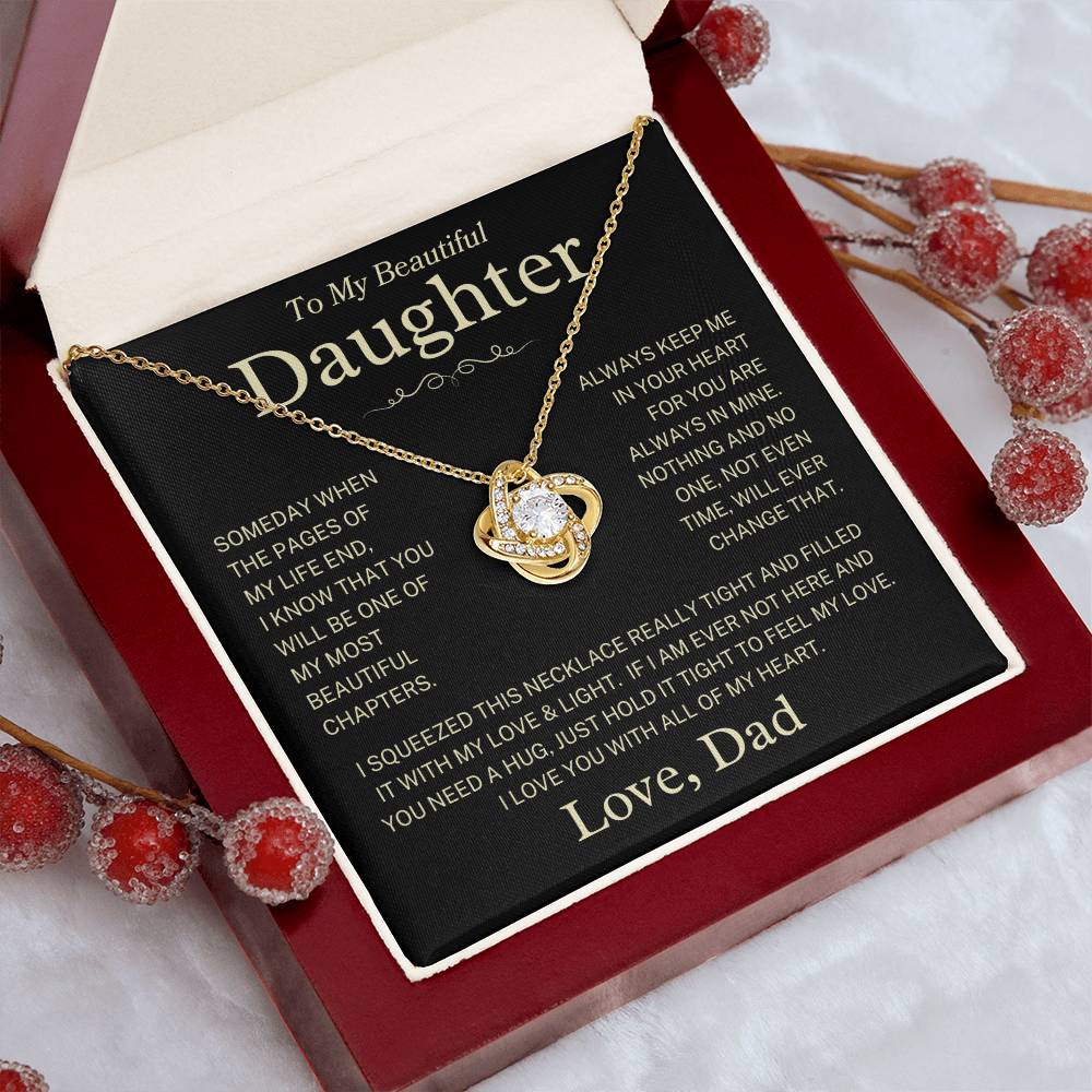 Daughter Love Dad  "Beautiful Chapters" Gold | Love Knot Necklace