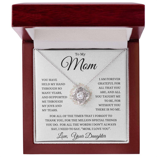 Mom From Daughter "Million Special Things" | Love Knot Necklace - 14K White Gold Finish / Luxury Box Shoptopia Jewelry