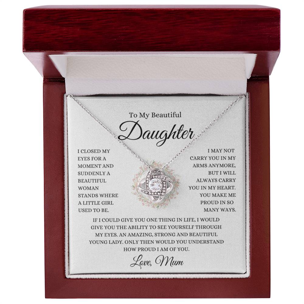 To My Daughter Love Mum | Love Knot Necklace - 14K White Gold Finish / Luxury Box Shoptopia Jewelry