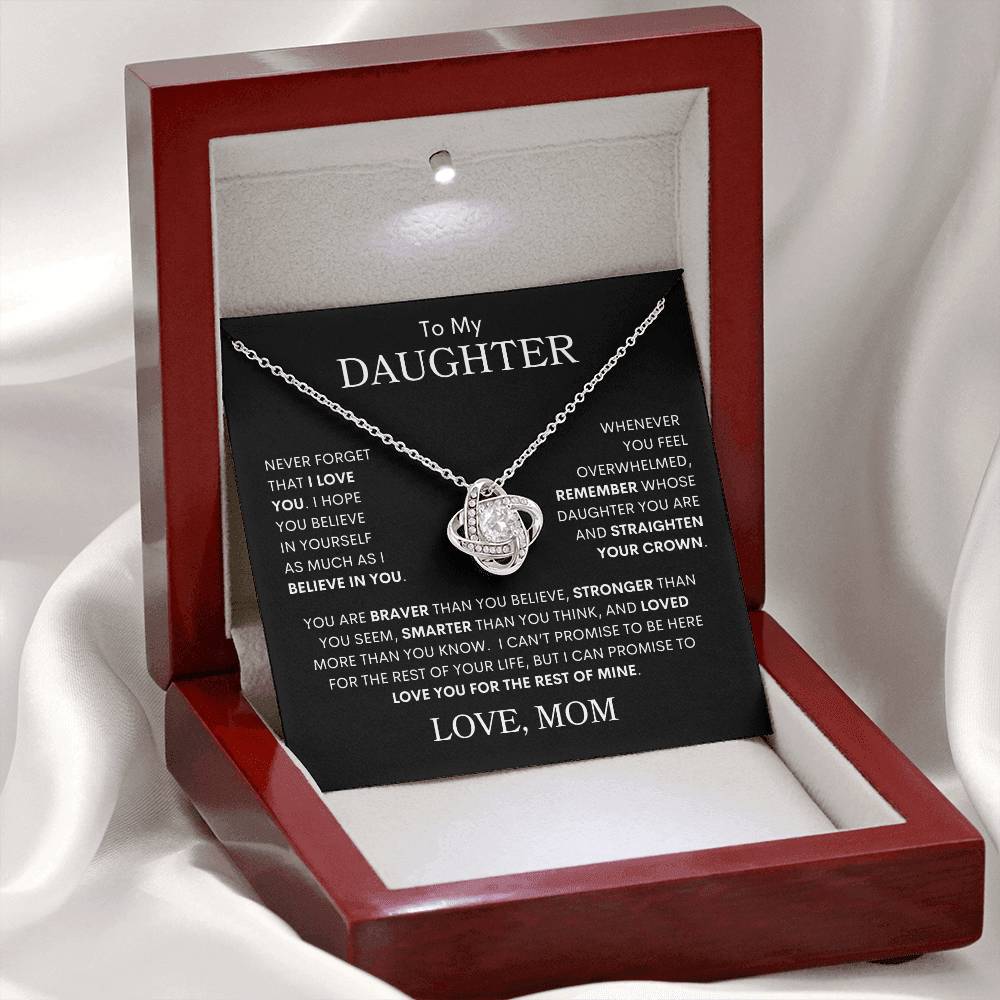 Daughter "Straighten Your Crown" Love Mom | Love Knot Necklace - 14K White Gold Finish / Luxury Mahogany Box with LED Light Shoptopia Jewelry