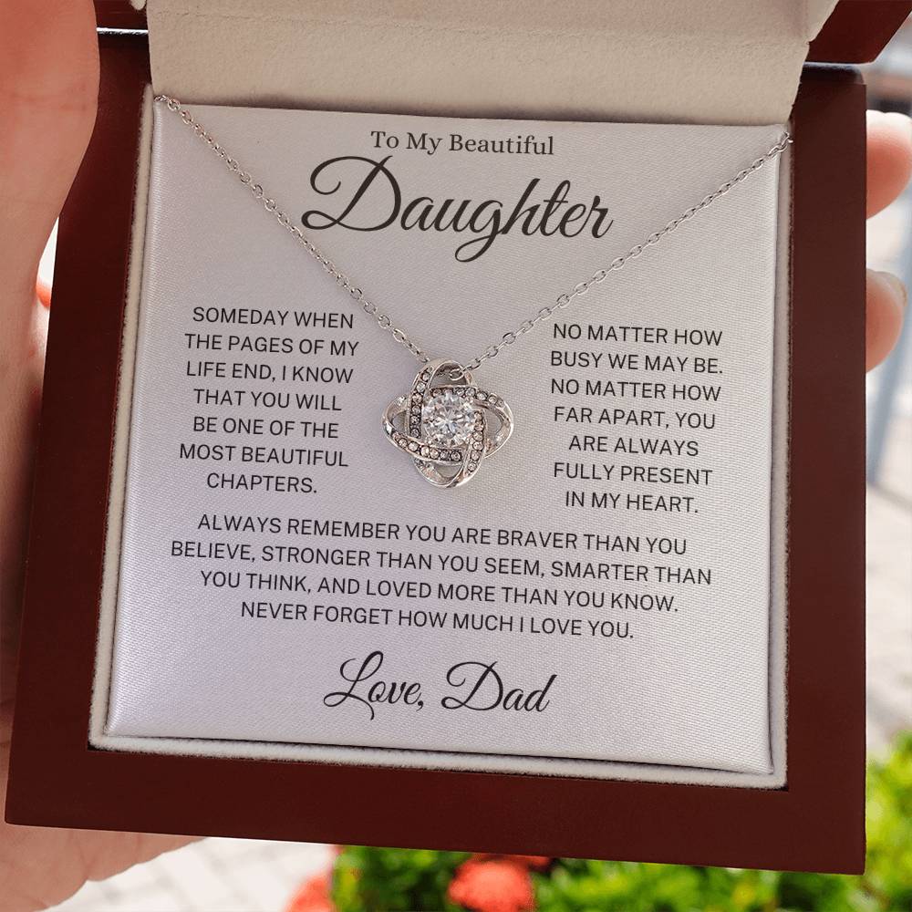 Daughter Love Dad "Present in My Heart" | Love Knot Necklace