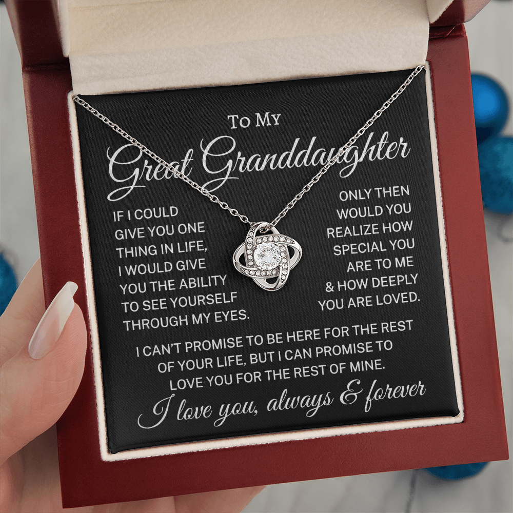 Gift for Great Granddaughter "How Deeply You Are Loved" | Love Knot Necklace