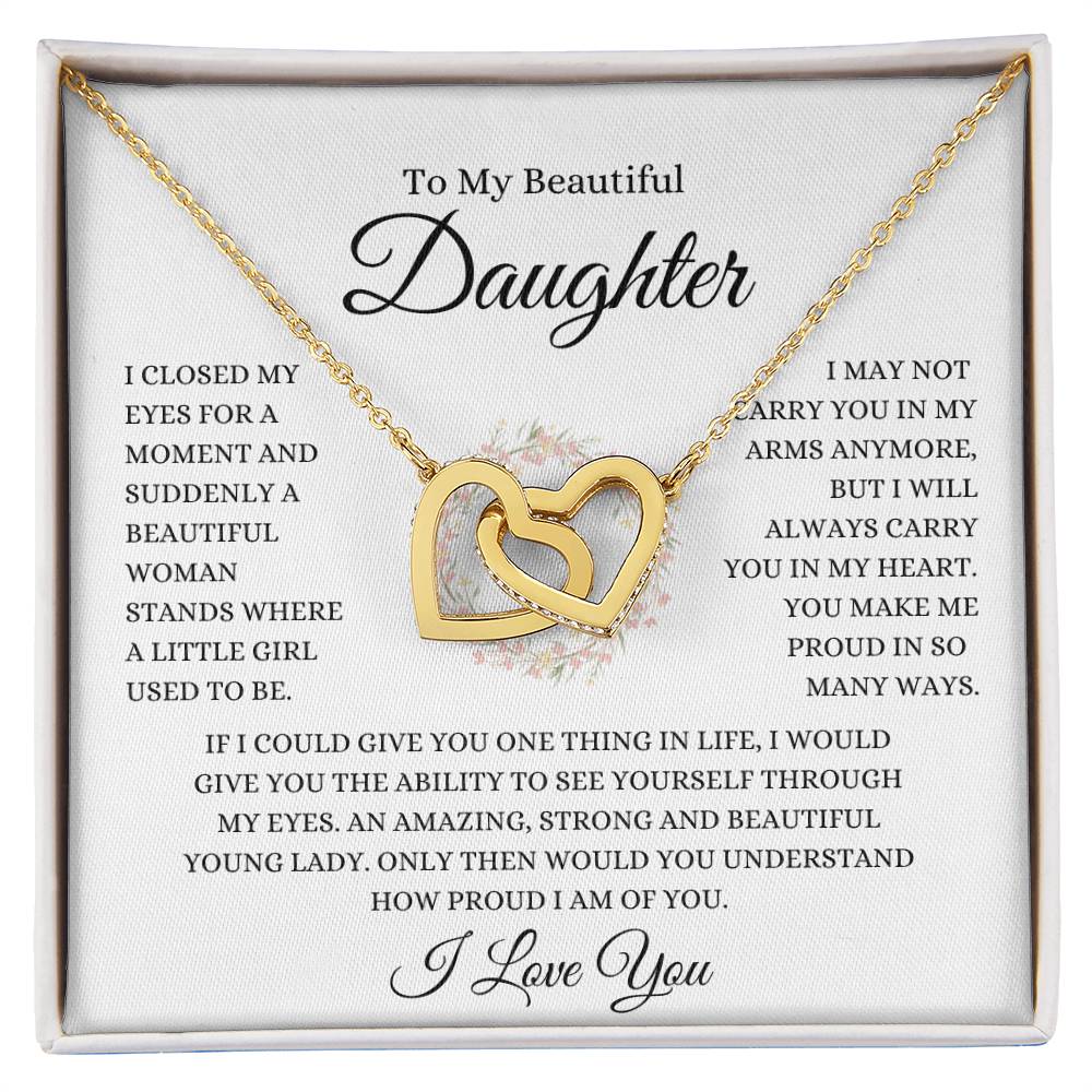 To My Daughter | Wreath | Interlocking Hearts Necklace - 18K Yellow Gold Finish / Standard Black & White Box Shoptopia Jewelry