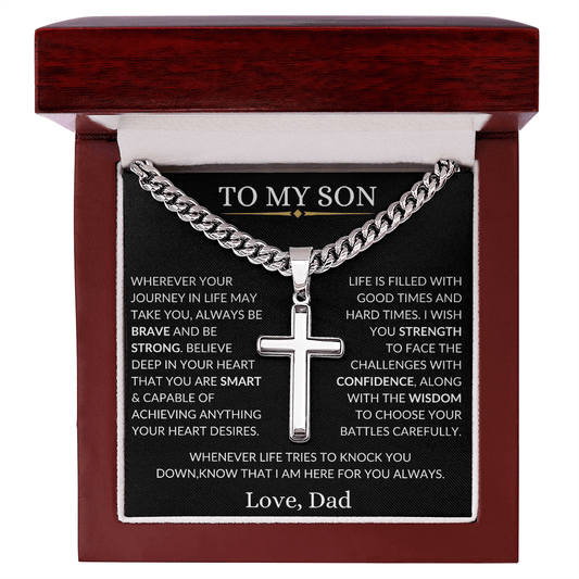 To My Son Love Dad | Cuban Chain with Artisan Cross Necklace