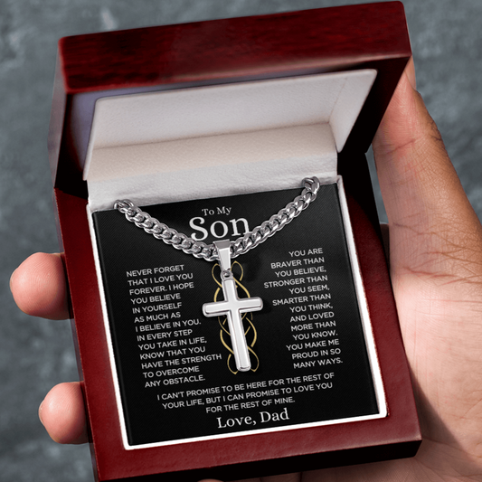 Gift for Son From  Dad "Make Me Proud" | Cuban Chain with Artisan Cross