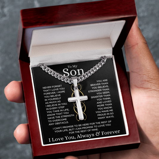 Gift for Son "Make Me Proud" | Cuban Chain with Artisan Cross