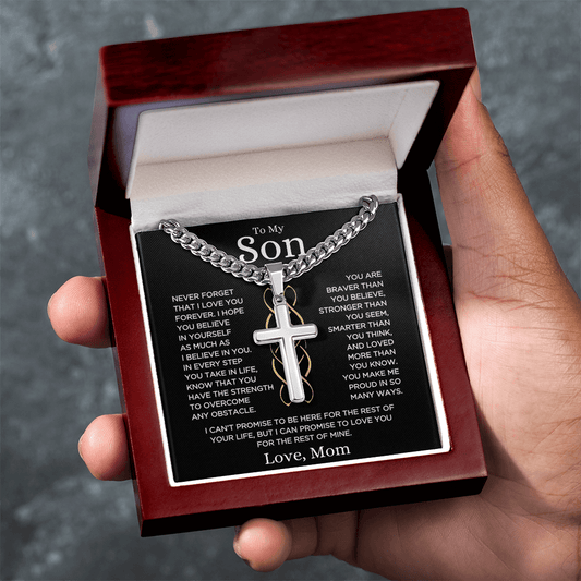 Gift for Son from Mom "Make Me Proud" | Cuban Chain with Artisan Cross