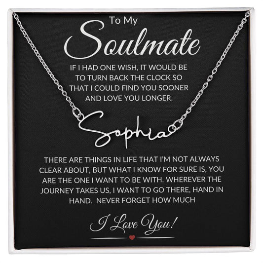 Soulmate "Find You Sooner" | Signature Name Necklace - Polished Stainless Steel / Standard Box Shoptopia Jewelry