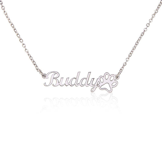 Paw Print Name Necklace - Polished Stainless Steel / Standard Box Shoptopia Jewelry