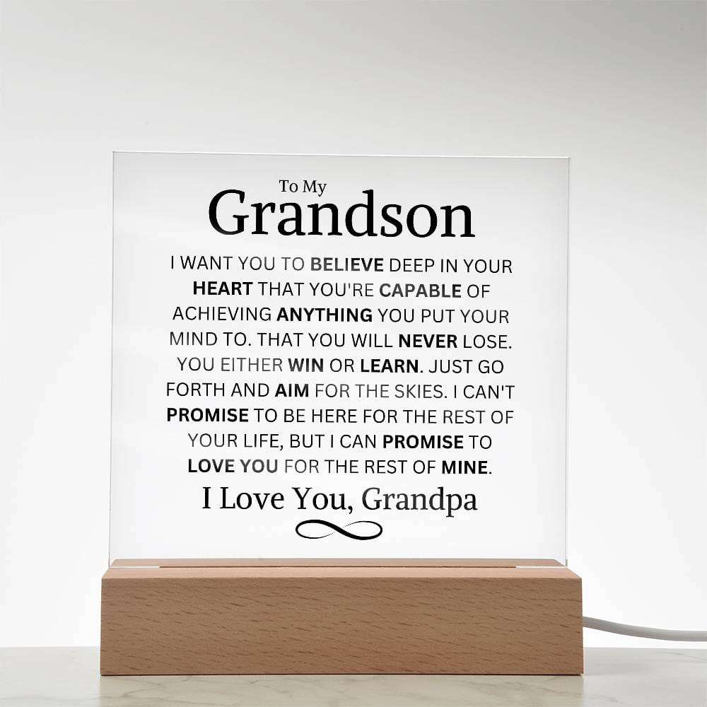 Grandson Love Grandpa "You Never Lose" | Square Acrylic LED Night Light