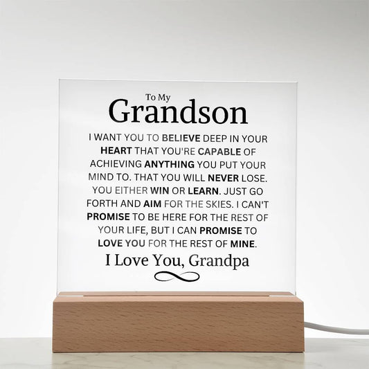 Grandson Love Grandpa "You Never Lose" | Square Acrylic LED Night Light