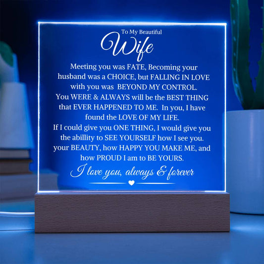 Wife "Beyond My Control" | Square LED Acrylic Night Light - Shoptopia Jewelry