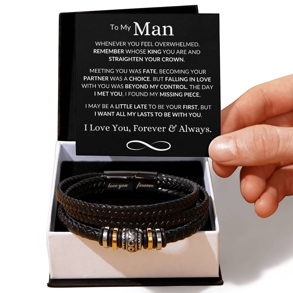 To My Man "Straighten Your Crown" | Men's "Love You Forever" Bracelet - Two Tone Box Shoptopia Jewelry