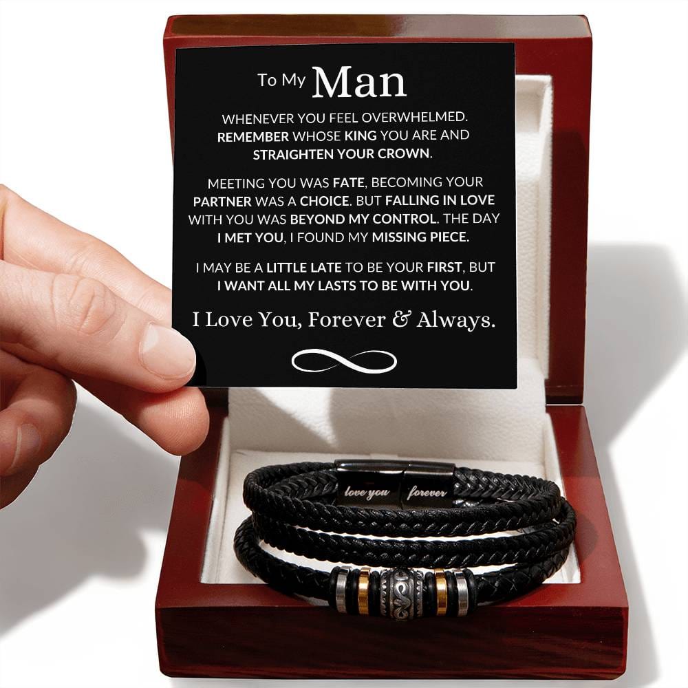 To My Man "Straighten Your Crown" | Men's "Love You Forever" Bracelet - Luxury Box w/LED Shoptopia Jewelry