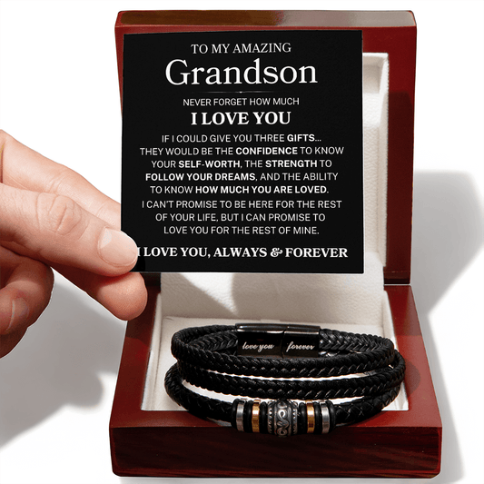 Gift for Grandson "If I Could Give You Three Gifts" | Men's "Love You Forever" Bracelet