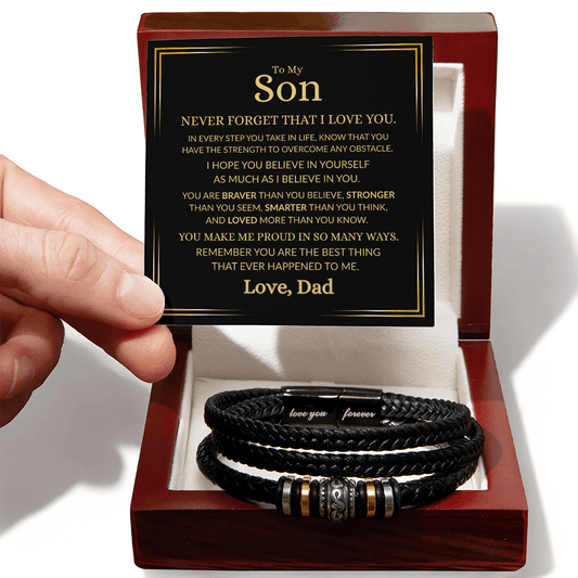Gift for Son From Dad "Make Me Proud" | Men's "Love You Forever" Bracelet