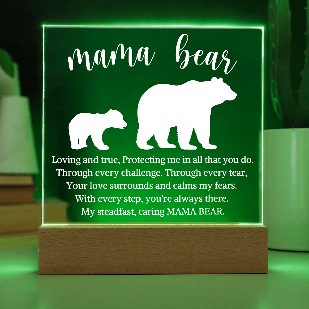 Gift for Mom "Mama Bear" | Acrylic Plaque With Lighted Base