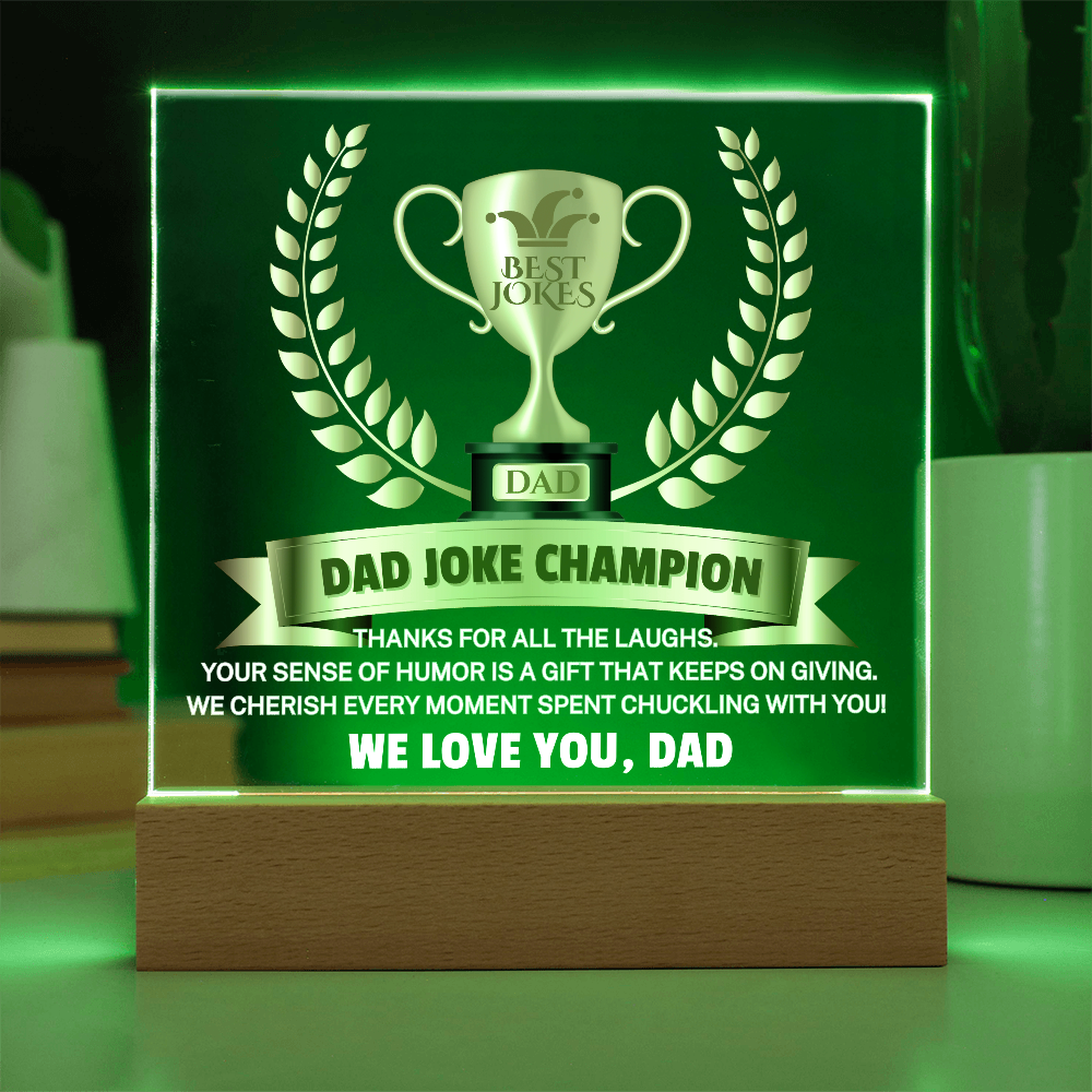 Gift for Dad "Dad Joke Champion" | Acrylic Plaque With Lighted Base