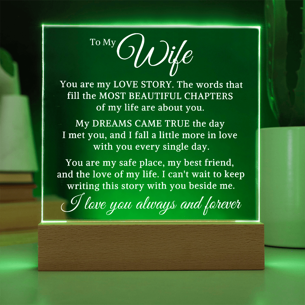 Gift for Wife "My Love Story" | Acrylic Plaque With Lighted Base