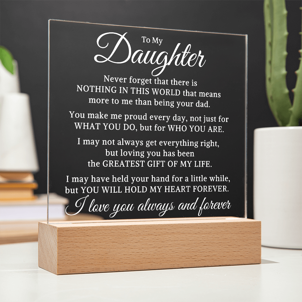 Gift for My Daughter "Hold My Heart" | Acrylic Plaque With Lighted Base