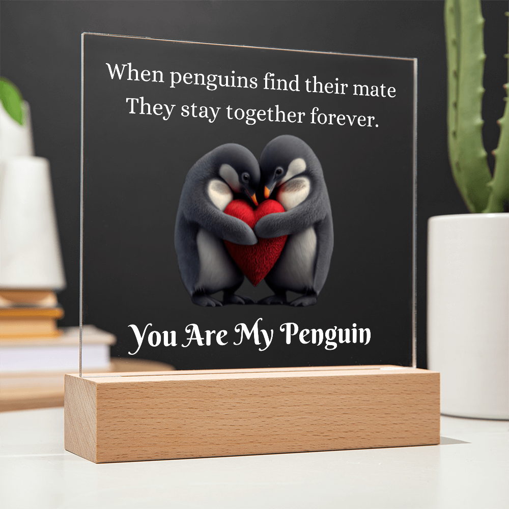 Gift for Soulmate "You Are My Penguin" | Acrylic LED Plaque
