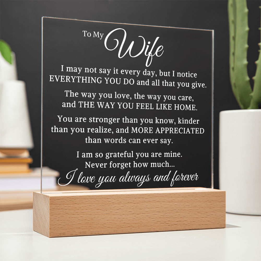 Gift for My Wife "Feel Like Home" | Acrylic Plaque With Lighted Base