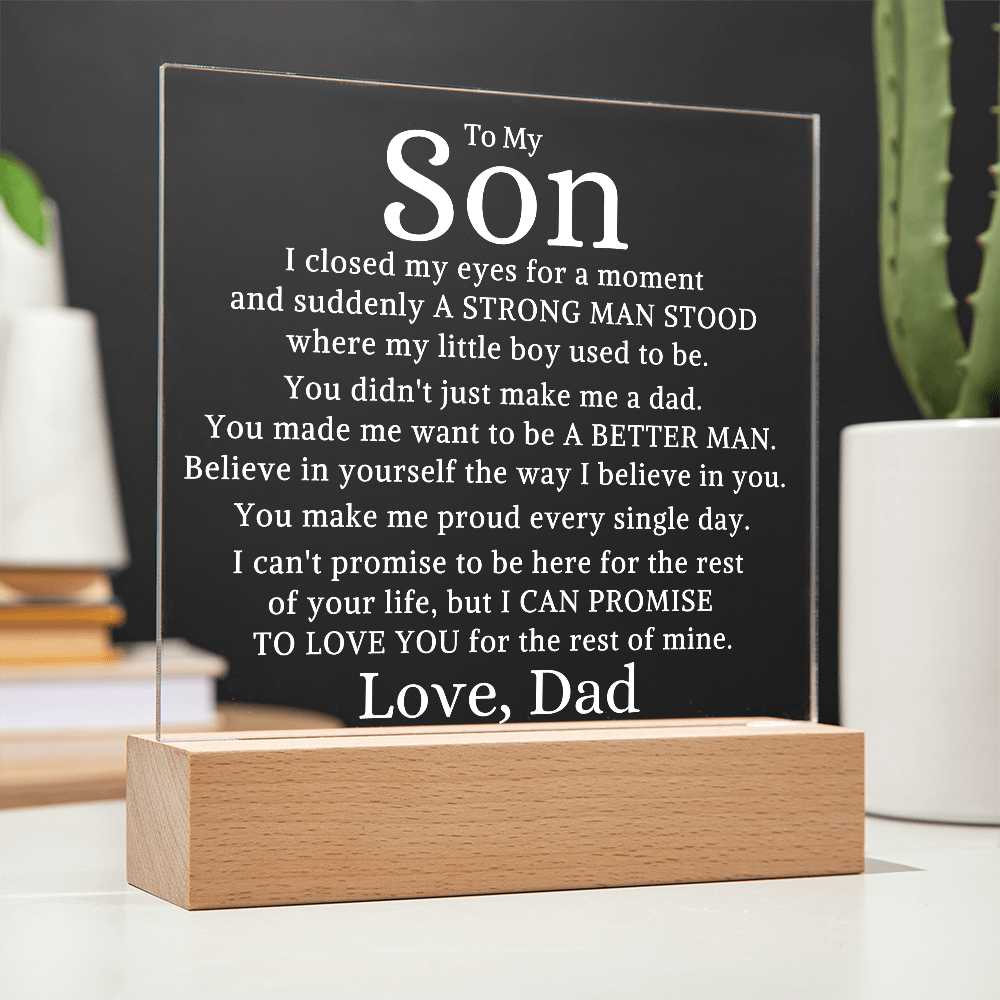 Gift for My Son "A Better Man" | Acrylic Plaque With Lighted Base